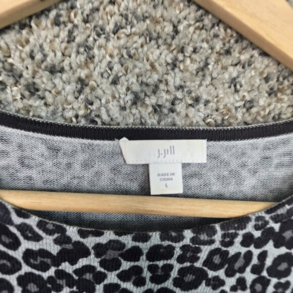 J Jill Top Womens Large Gray Animal Print Knit Scoop Neck Pullover Cotton Blend - Picture 6 of 7